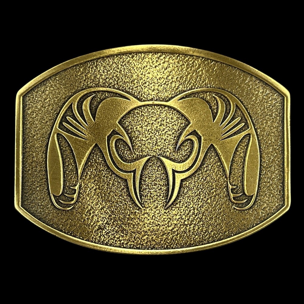 Belt Buckle Tribal Ram Horn Design Unbranded Gold Tone Textured Oval Hardware